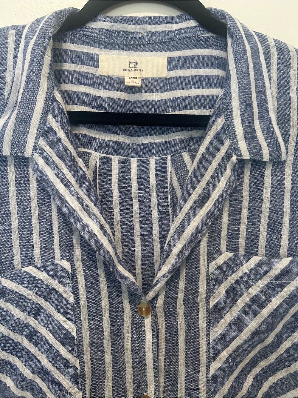 Thread & Supply Blue and White Vertical Stripe Linen Blend Shirt